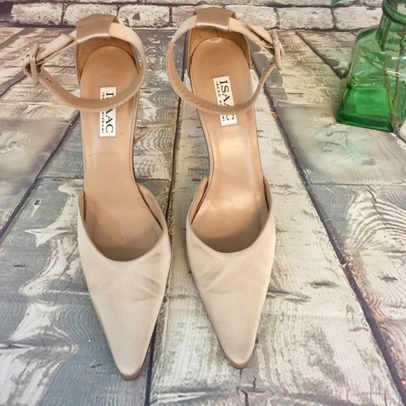 Isaac Mizrahi Champagne Satin Ankle Strap Heels - Picture 3 of 8